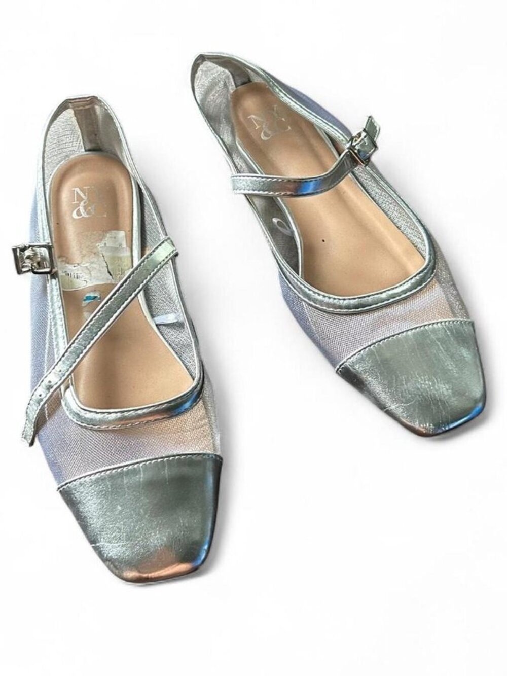 silver metallic mesh ballet flats with buckle detail   NY&co  Size 10